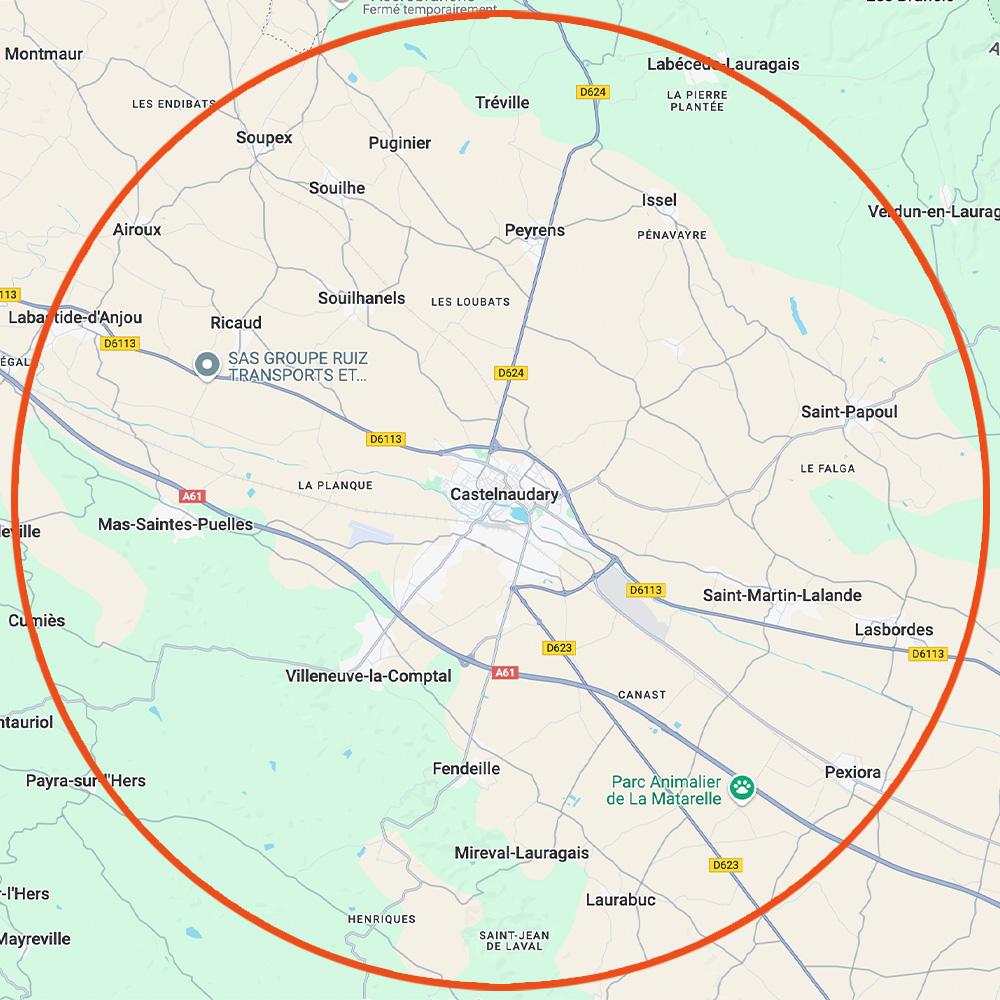 zone de chalandise 20km castelnaudary zone d'intervention 20 km castelnaudary<br />